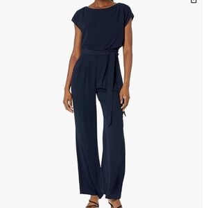 ELIZA J Navy Jumpsuit Casual Soft Full Length Wide Leg Jumpsuit Size 10